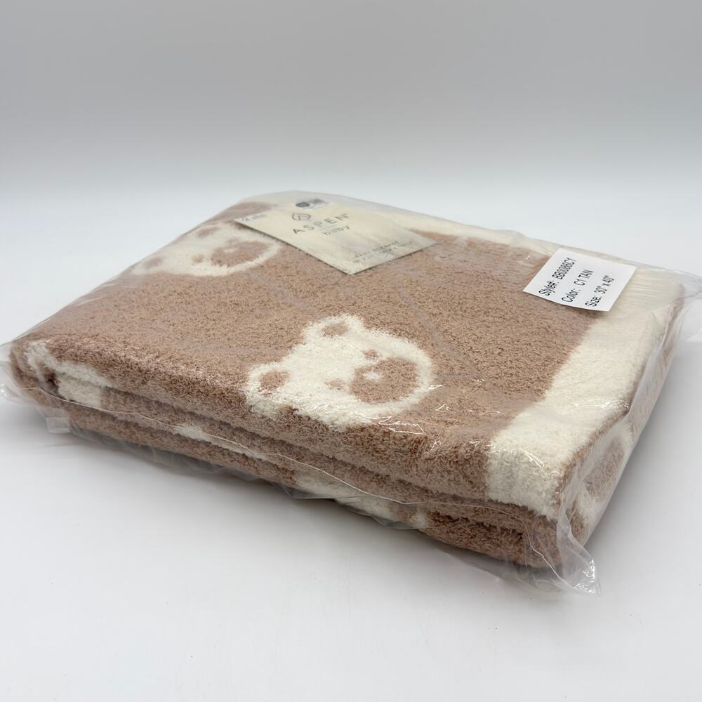 Aspen Tan & Cream Teddy Bear Baby Blanket Feather Yarn NEW